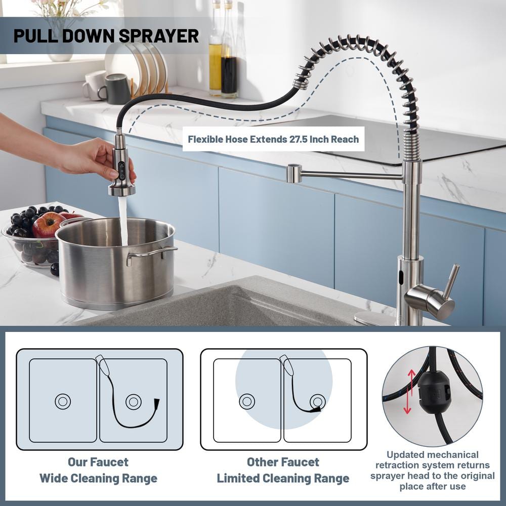 Brushed Nickel Touchless Pull-Down Kitchen Faucet with Spray