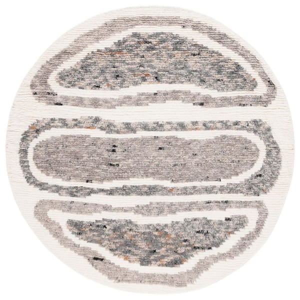 Casablanca 6 ft. x 6 ft. Ivory/Dark Gray Abstract Rectangle Round Area Rug