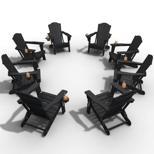 Adirondack キャンパーズチェア 2脚セット ブラック Thoeoe Black HDPE Outdoor Folding Adirondack Chair with Cup Holder