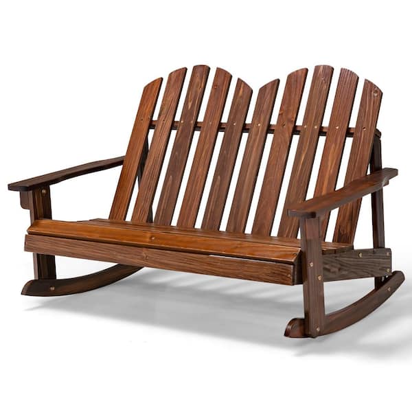 Gymax Coffee Wood Outdoor Rocking Chair Kid Adirondack Backrest Armrest