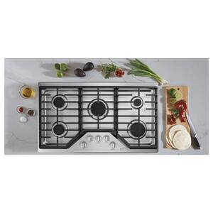 36 in. Gas Cooktop in Stainless Steel and Brushed Stainless with 5 Elements including 18,000 BTU Burner