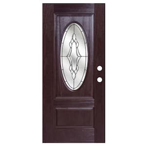 36 in. x 80 in. Dark Walnut Left-Hand Inswing Andaman Oval-Lite Prestige Stained Fiberglass Prehung Front Door