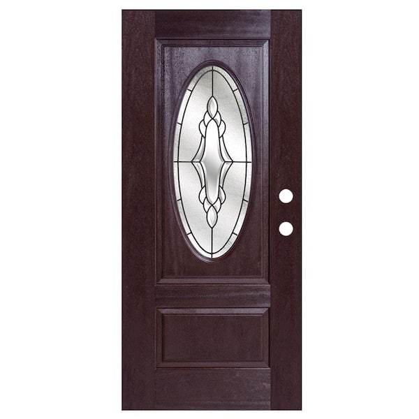 MP Doors 36 in. x 80 in. Dark Walnut Left-Hand Inswing Andaman Oval-Lite Prestige Stained Fiberglass Prehung Front Door