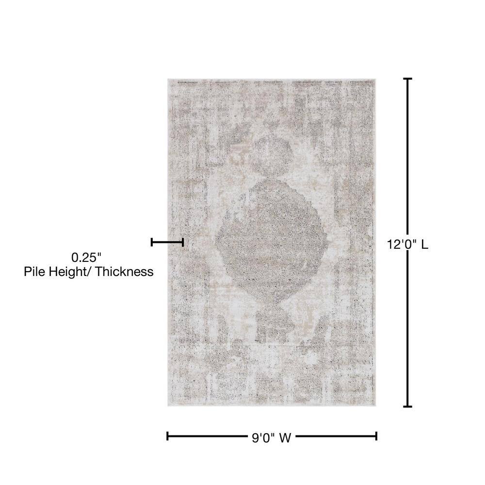 Ivory Medallion Easy-Care 9'x12' Rectangular Synthetic Rug