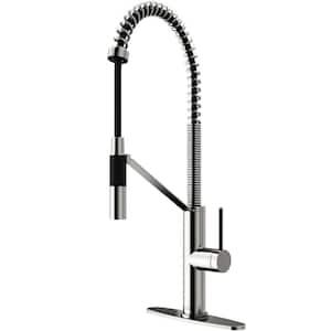 Livingston Single Handle Pull-Down Sprayer Kitchen Faucet Set with Deck Plate in Stainless Steel