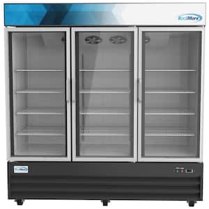 78 in. 53 cu. ft. 3 Door Commercial Refrigerator in Black Steel with Glass Door