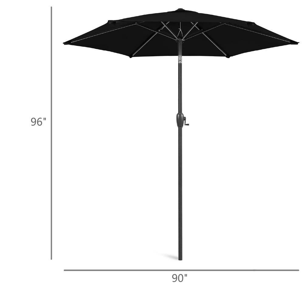 7.5ft Black Powder-Coated Steel Outdoor Patio Umbrella with Crank Lift