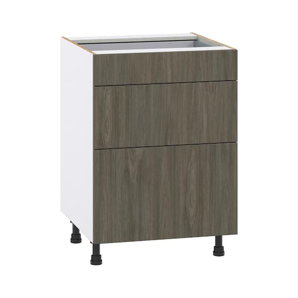 J COLLECTION Medora Textured 24 in. W x 34.5 in. H x 24 in. D in Slab Walnut Assembled Base Kitchen Cabinet with 3 Drawers