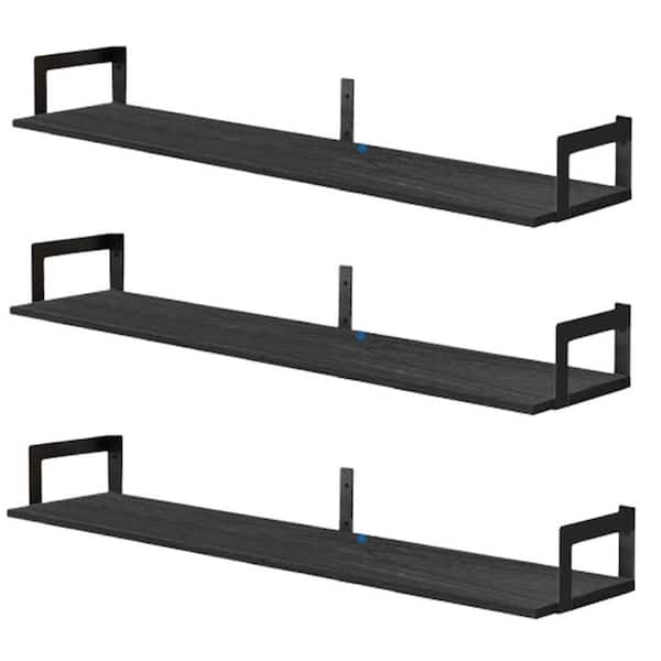 Unbranded 36 in. W x 8 in. D Black Floating Book Shelves Decorative Wall Shelf (Set of 3)