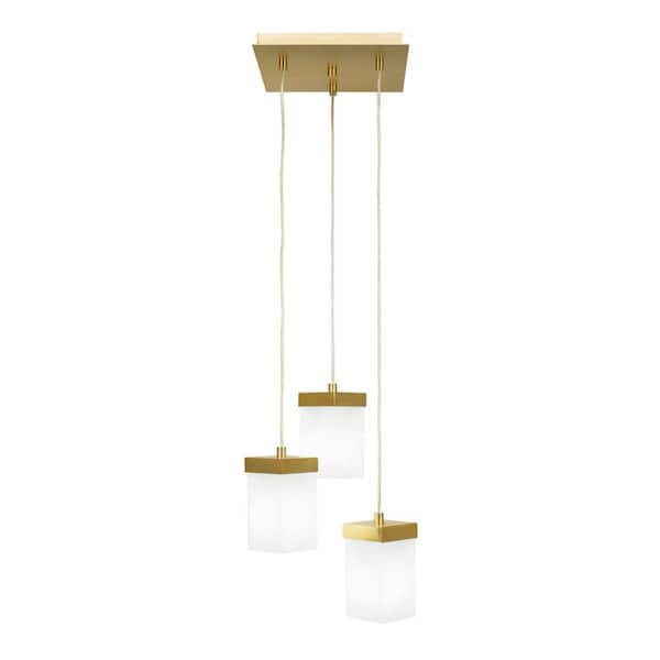 Unbranded Kingsport 3 Light New Age Brass Cluster Pendant Light with 4 in. Square White Muslin Glass Shades, No bulbs included