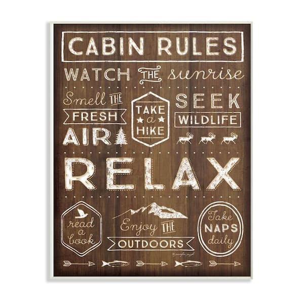 Stupell Industries 10 in. x 15 in. "Outdoors Cabin Rules" by Jennifer Pugh Printed Wood Wall Art