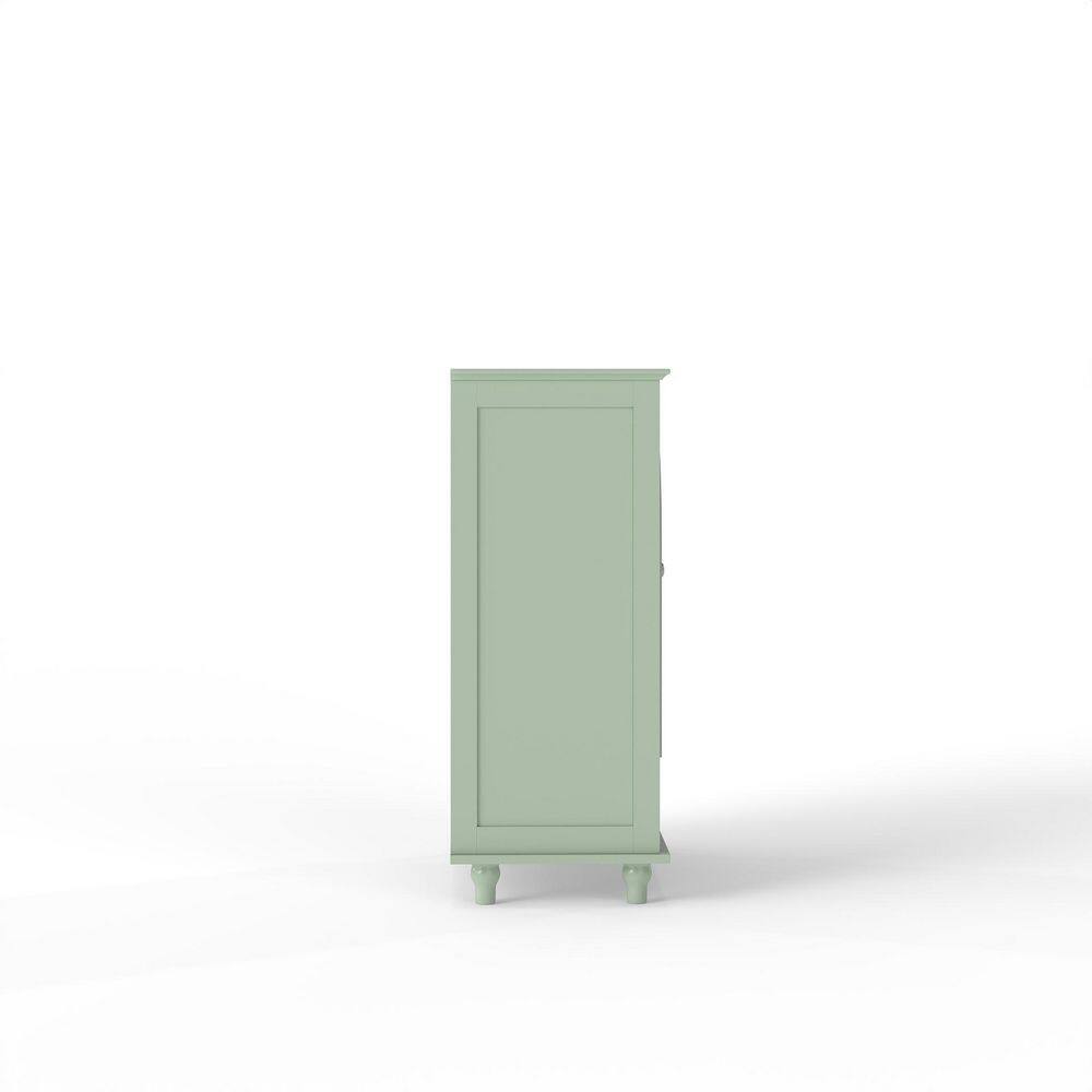 Full view of a tall green storage cabinet.