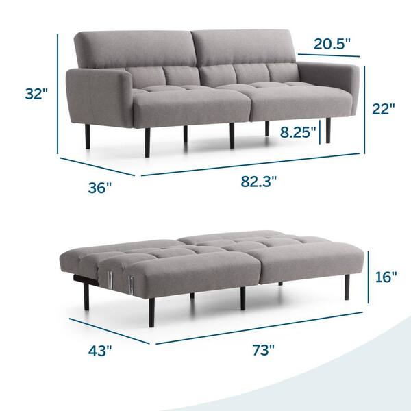 Lucid Comfort Collection Gray Linen Futon Sofa Bed with Box Tufting LUCC0002SSF81LG The Home Depot