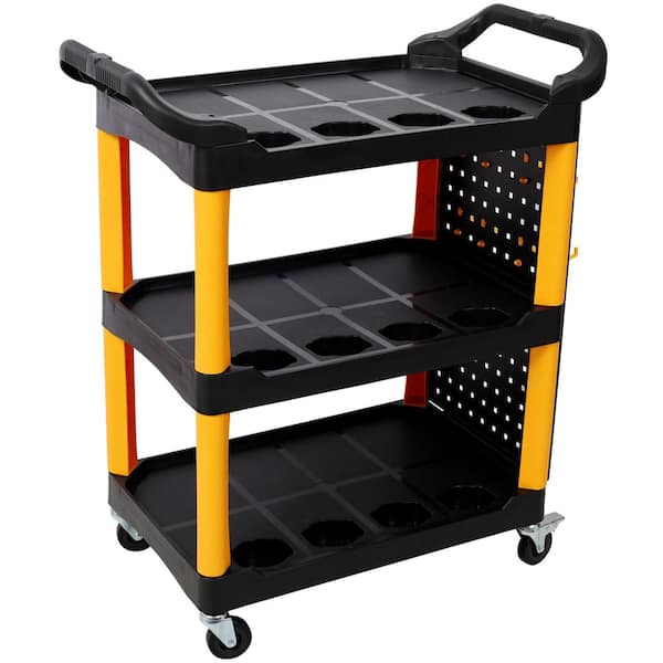 Plastic 3 Tier Rolling Yellow&Black Auto Detail Cart Serving Cart