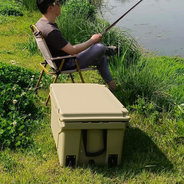 ITOPFOX Heavy-Duty Wheels 65 qt. Khaki Chest Cooler with Bottle