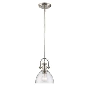 Earnshaw 1-Light Brushed Nickel Mini Pendant Light Fixture with Seeded Glass Shade