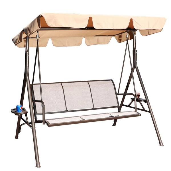 Wildaven 3-Person Metal Patio Swing Seats with Adjustable Canopy, Outdoor Swing Chair Bench for Garden, Poolside, Backyard