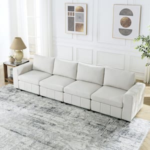 130 in. 4-Seater Modular Upholstered Eucalyptus Wood Frame Sectional Sofa for Living Room Apartment in Beige