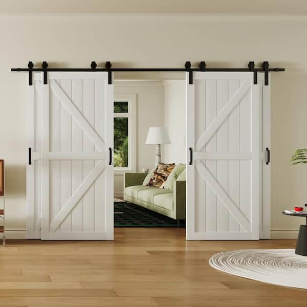 72 in. x 84 in. (Double 36" Doors) White MDF & DIY Painted Finished Double K-Shape Sliding Barn Door with Hardware Kit