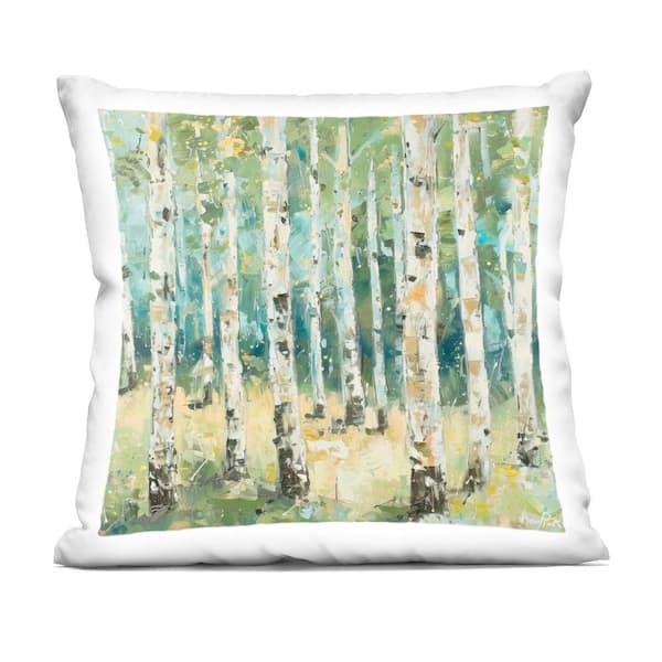 Stupell Industries Natural Birch Grove Green Abstract Polyester 18 in. X 18in. Throw Pillow