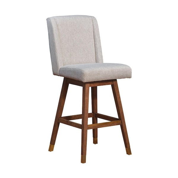 Benjara 30 in. Taupe and Brown High Back Wooden Frame Bar Stool with Polyester Seat