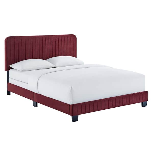 MODWAY Celine Maroon Channel Tufted Performance Velvet Twin Bed