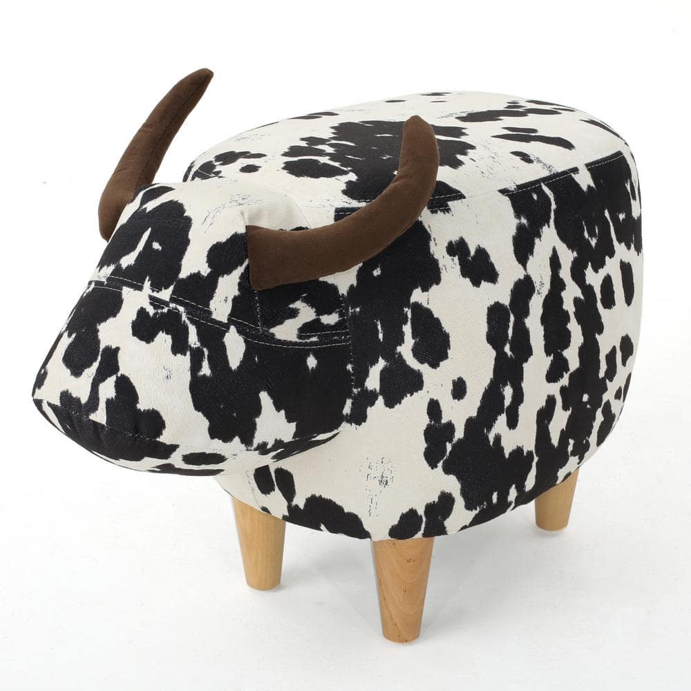 Black and White Cow Hide Pattern Pouf Ott man, Brown, store Black, Grey, Home Decor