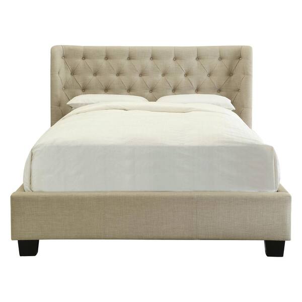 Modus Furniture Geneva Levi Beige Toast Linen King Platform Bed with Tufted Wrapped Headboard