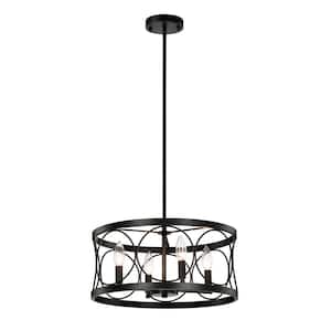 Kihei 4-Light Lantern Style Sweep Black Chandelier for Dining/Living Room, Bedroom, Foyer with No Bulbs Included