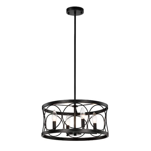 Kihei 4-Light Lantern Style Sweep Black Chandelier for Dining/Living Room, Bedroom, Foyer with No Bulbs Included