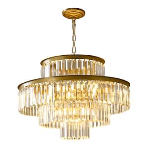 23 in. Gold Modern Crystal Chandelier, 4-Tier 12-Light Luxury Adjustable Pendant Light for Living Room(Bulbs Included)