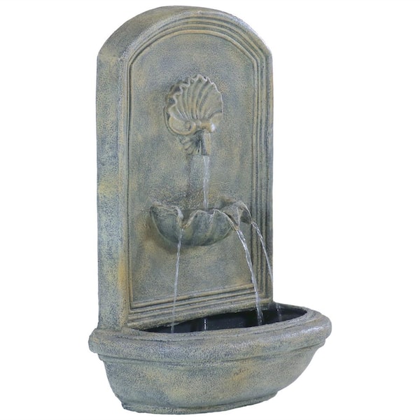 Sunnydaze Seaside French Limestone Electric Powered Outdoor Wall Fountain