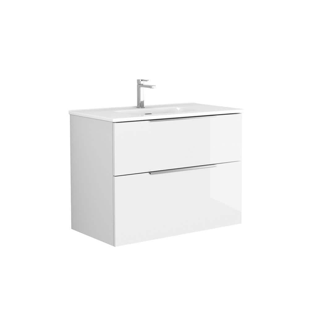 Dalia 32 in. W x 18.1 in. D x 23.8 in. H Single Sink Wall Mounted Bath Vanity in Gloss White with White Ceramic Top price history on PriceWatchPro