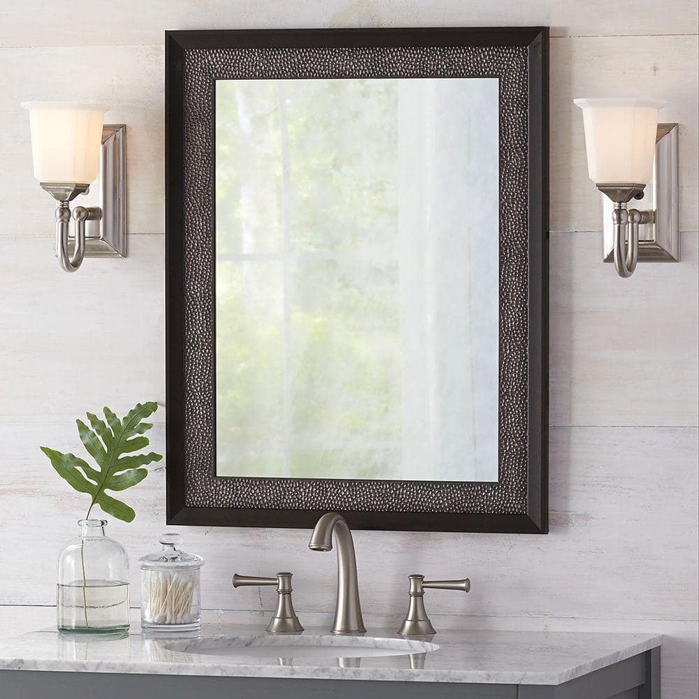 23 in. W x 29 in. H Framed Rectangular Anti-Fog Bathroom Vanity Mirror in Pewter and Espresso Finish 23 in. W x 29 in. H Framed Rectangular Anti-Fog Bathroom Vanity Mirror in Pewter and Espresso Finish
