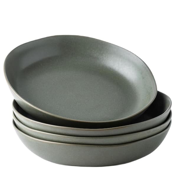 9.75 Inch Ceramic Large Pasta Bowls Set of 4 with 38oz Capacity and Wavy Rim for Serving Pasta Salad and Meals