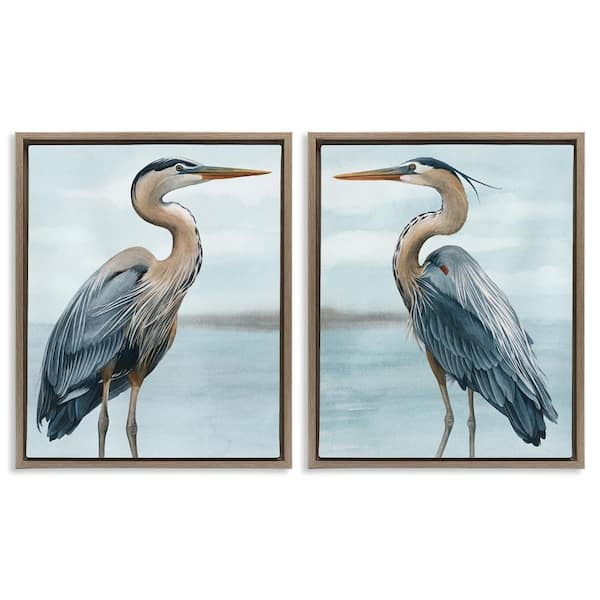 Detailed Heron Bird Duo by Grace Popp 2 Piece Brown Floater Frame Graphic Art Print Animal 31 in. x 25 in.