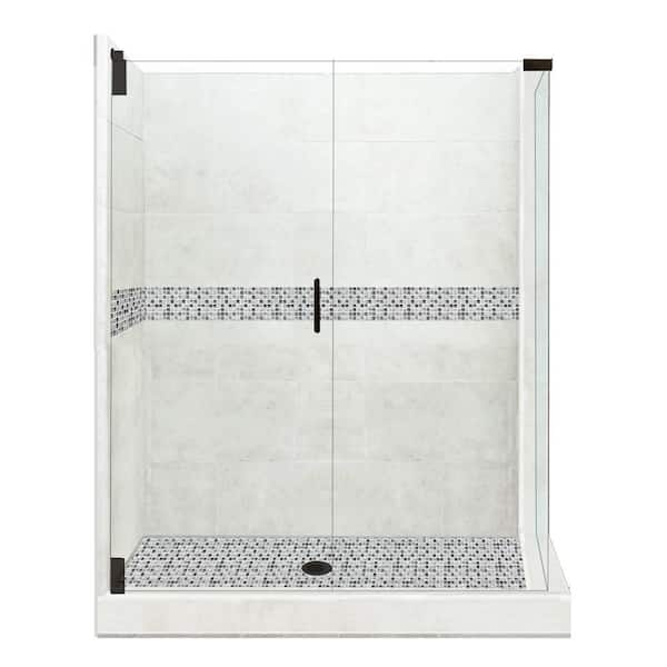 American Bath Factory Del Mar Grand Hinged 42 in. x 48 in. x 80 in. Left-Hand Corner Shower Kit in Natural Buff and Black Pipe Hardware