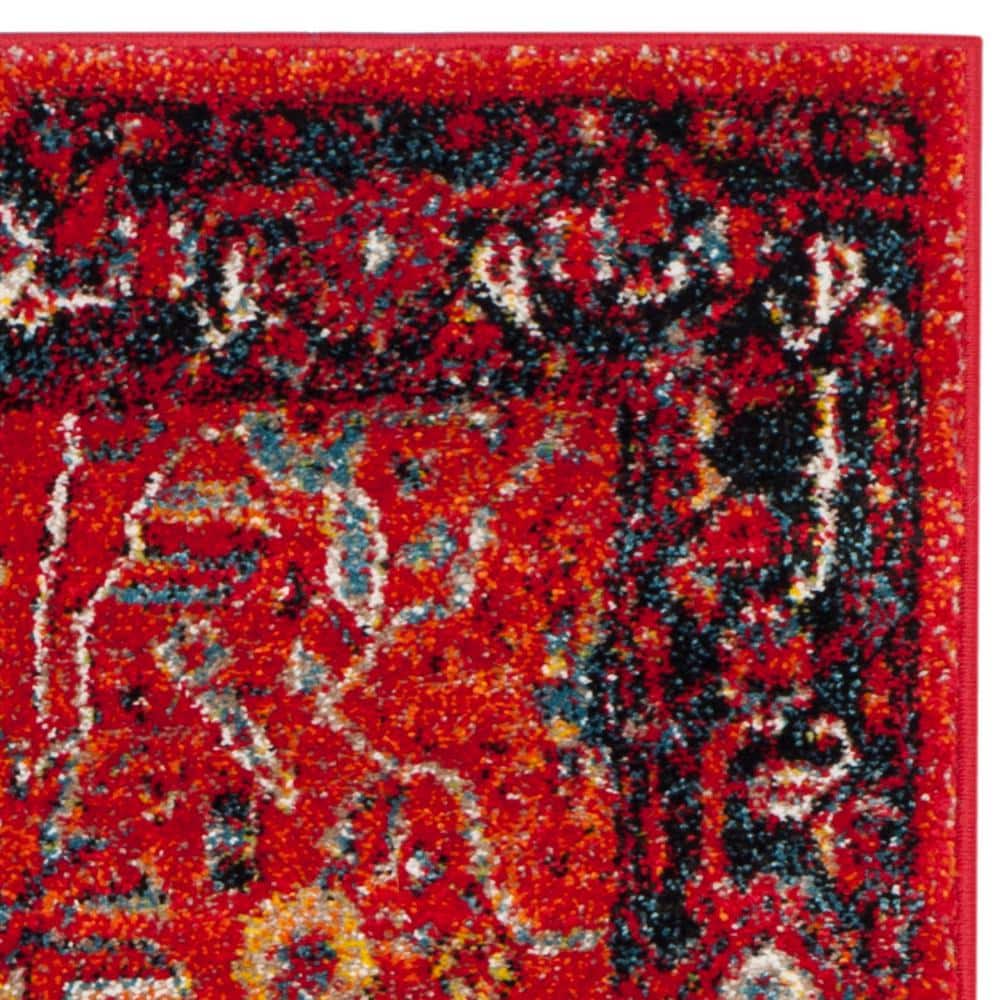 Lorelai Navy and Orange Floral Synthetic 26" Easy-Care Runner Rug
