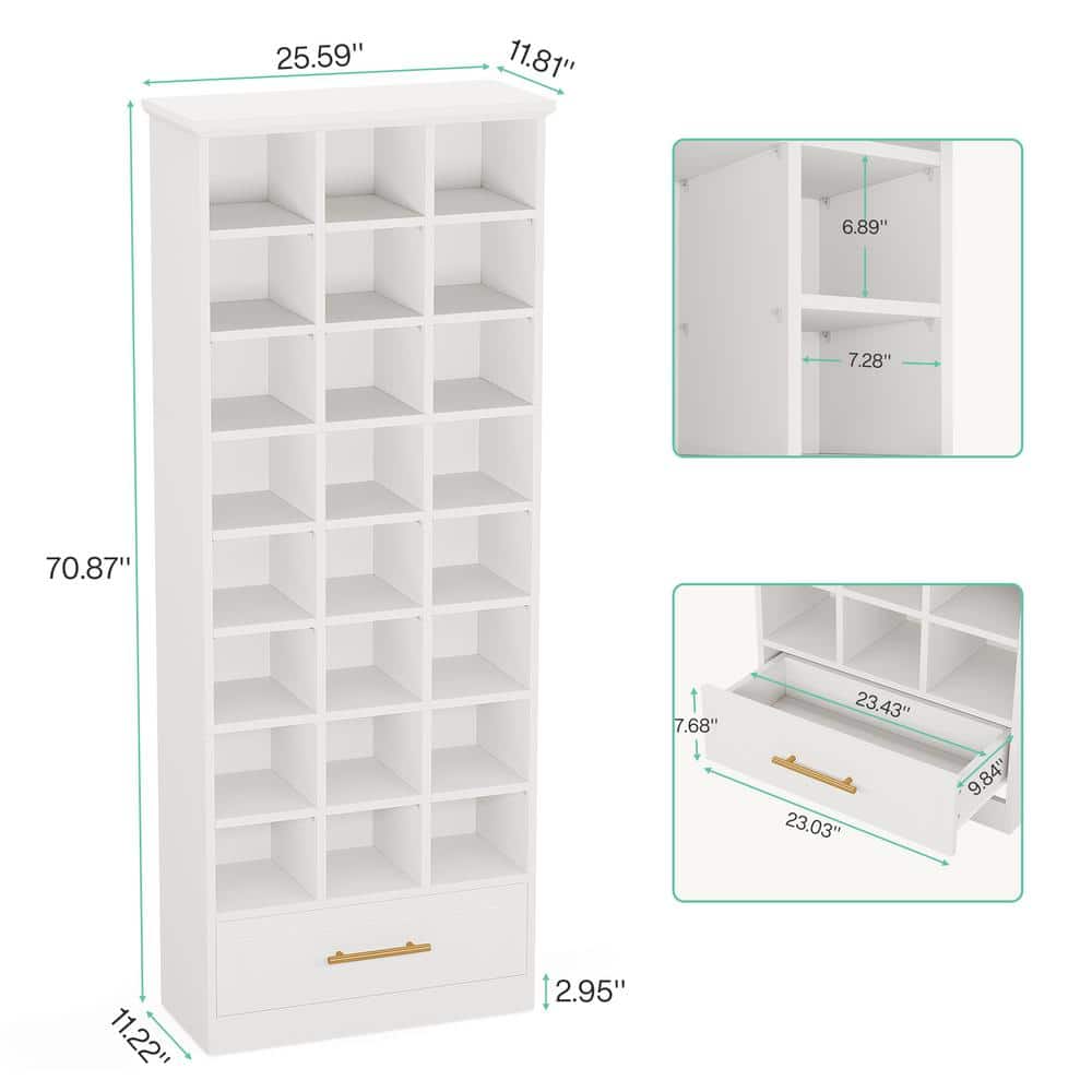 Tribesigns 71-Inch White Wooden 9-Tier Shoe Storage Cabinet with Drawer