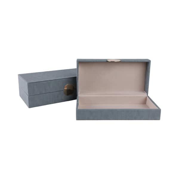 Blue 14 in. x 4 in. Faux Leather/Metal Rectangular Decorative Boxes (Set of 2)