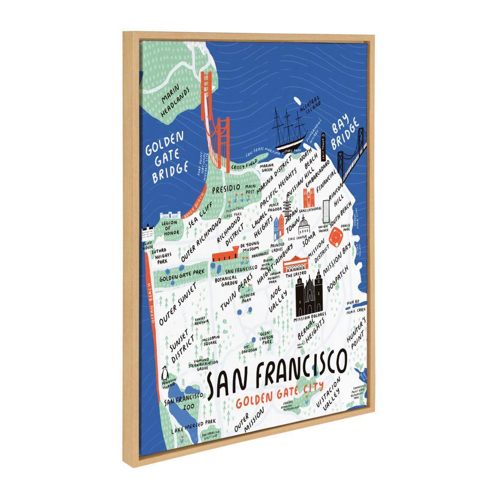 San Francisco Illustration Framed Canvas for Kids Nursery, 23x33, Natural