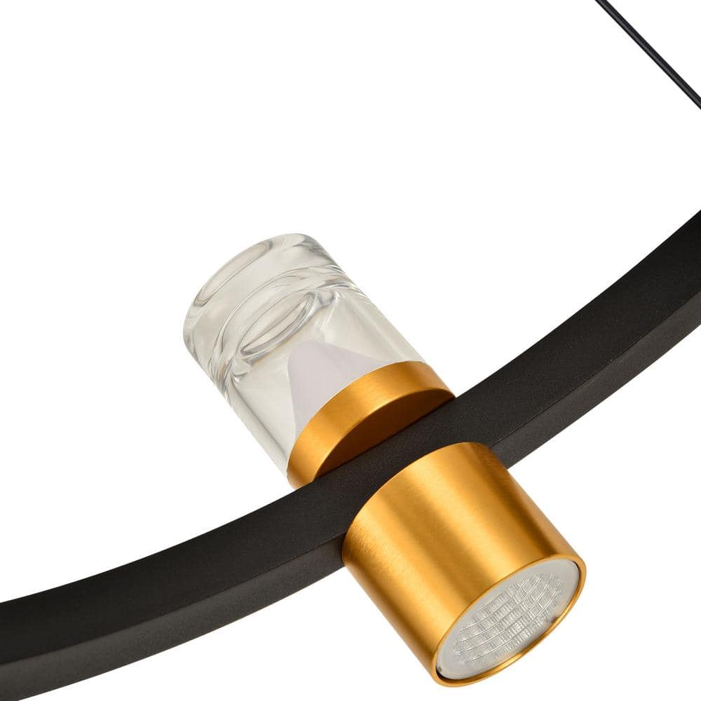 Black and Gold Adjustable LED Ring Chandelier with Crystal Shades