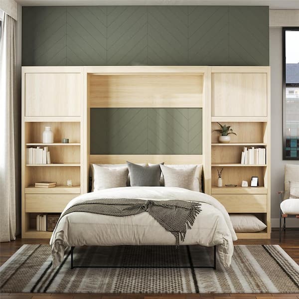 Signature Sleep Paramount Single Side Cabinet for Wall Beds with Pullout Nightstand and Storage, Light Oak