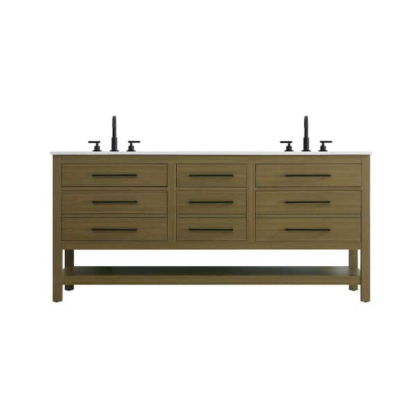 72 in. Double Sink Chestnut Brown Bath Vanity with White Engineered Marble Top