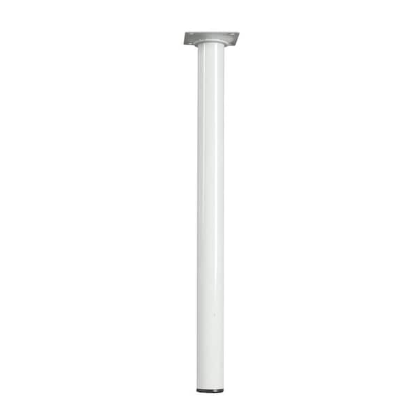 Waddell Round Metal Table Leg, White - 16 in. H x 1.125 in. Dia. - Steel Construction with Wide Foot Pad for Stability