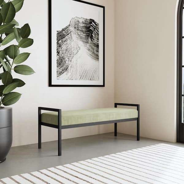 Modern Light Sage Green Velvet 49.5 in. Bedroom Bench Backless with Metal Base