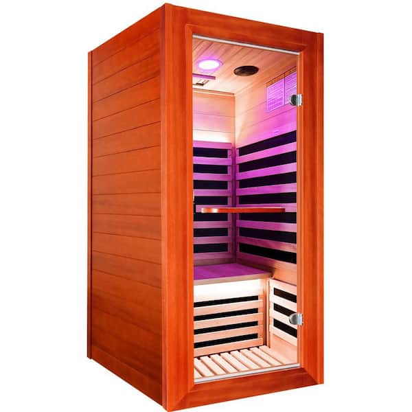 1-Person Oguman Infrared Sauna with 7 Epoxy Heaters, Bluetooth Speakers, Reading Lights & Towel Rack