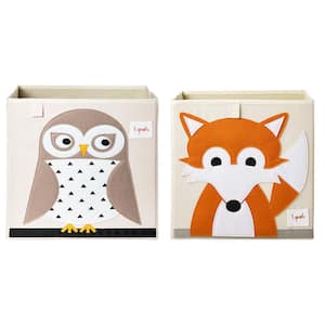 Kids Playroom Foldable Fabric Storage Cube Bin Box, Fox and Owl (2-Pack)