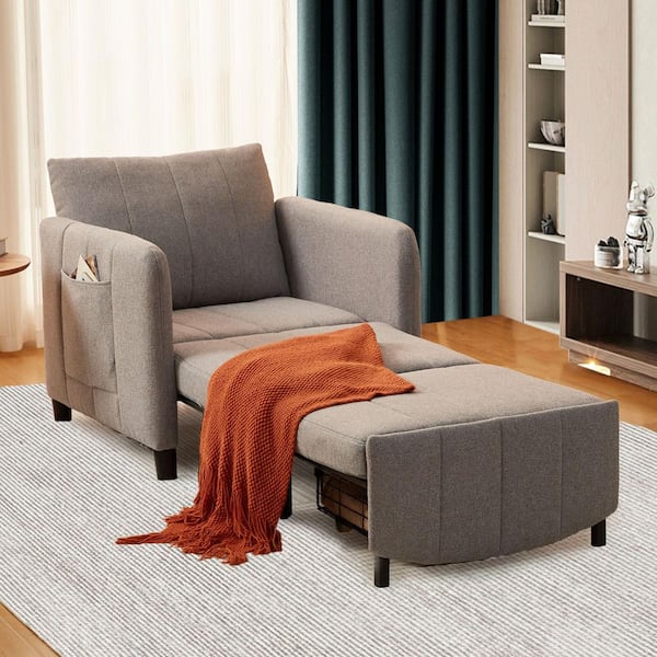 Unbranded 84 in. Metal Pull Out Chair and Single Sofa Bed Outdoor Rocking Chair with Light Gray Cushion for Living Room