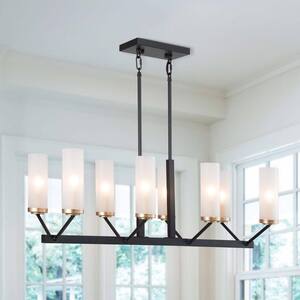 Black Chandelier Modern Industrial Linear 8-Light Kitchen Island Pendant Light with Frosted Glass Shades